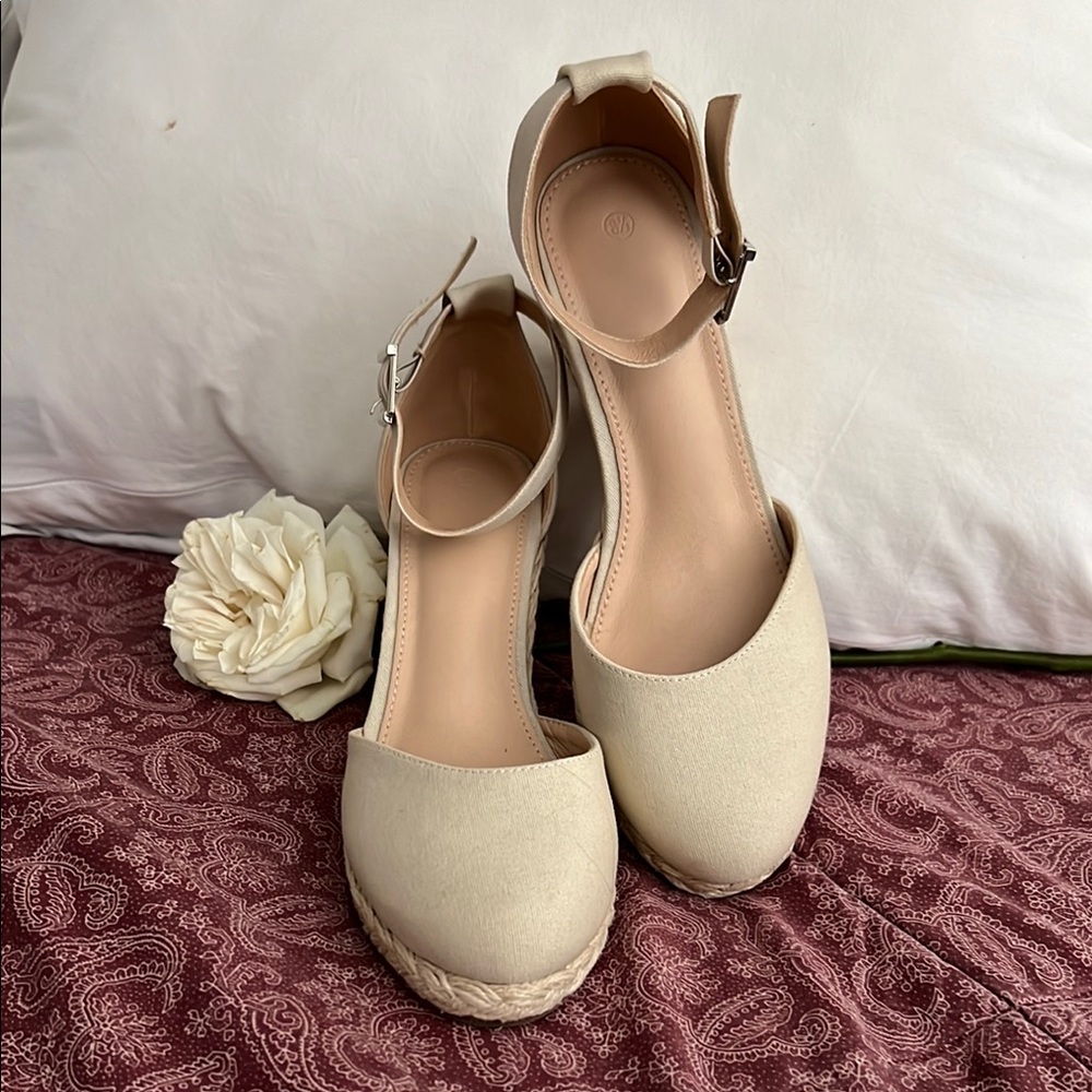 Cream Espadrille Flats with Textured Canvas